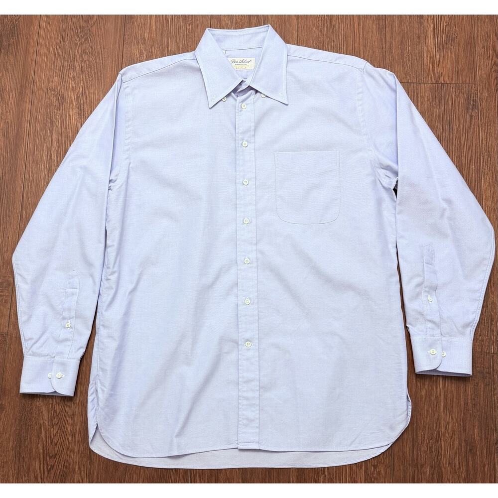 Ben Silver Shirt Men 16.5 Blue Charleston Oxford Cloth OCBD Button Down Large